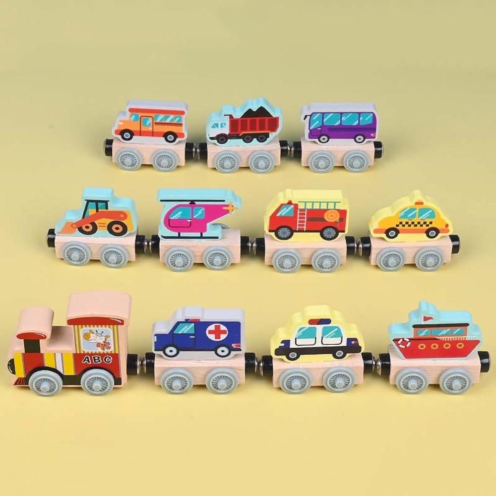 Animal Fruit Train Wooden Toy Transportation Wooden Magnetic Train Learning Teaching