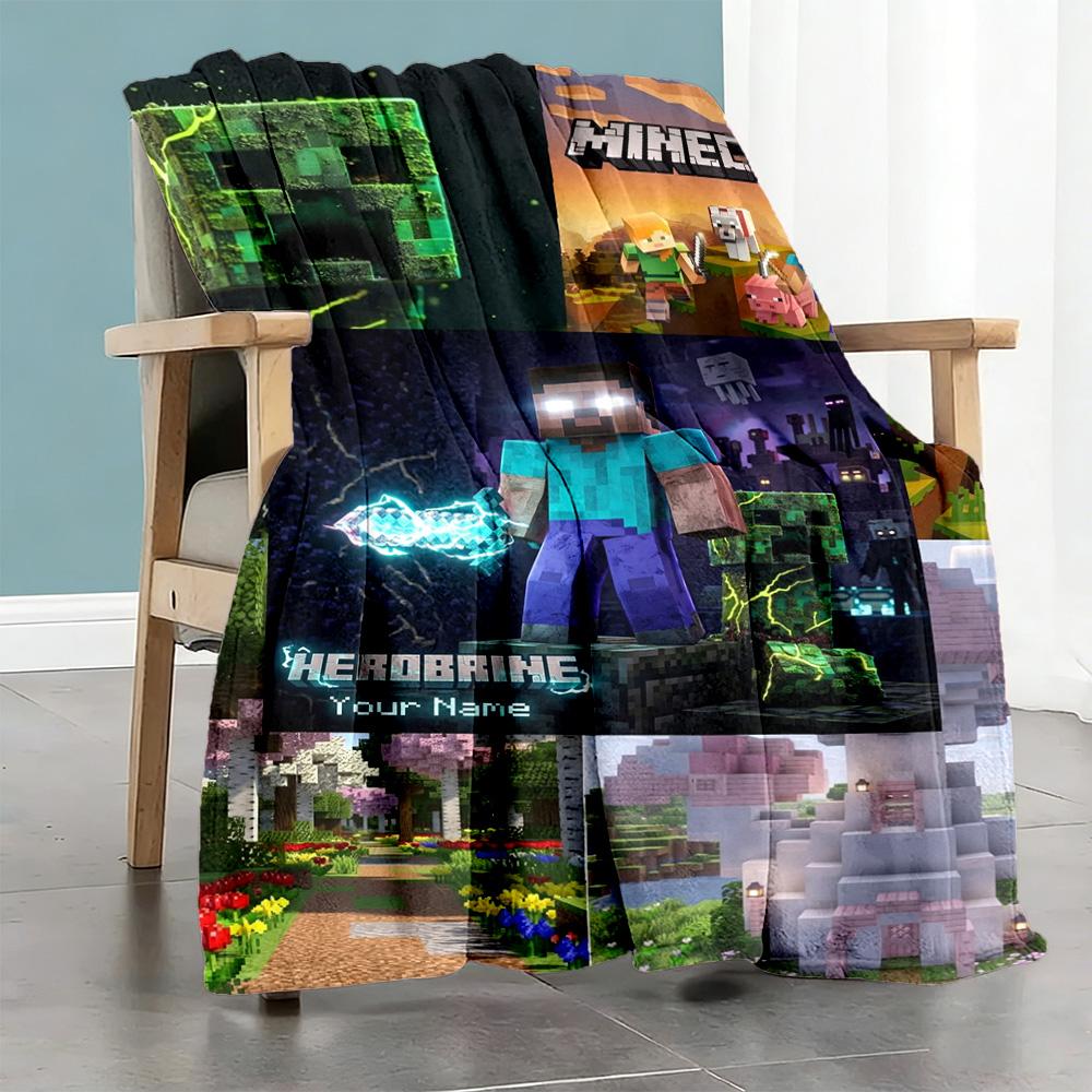 Minecraft Personalized Text Blanket Throw Personalized Blanket Durable Comfort Throw For Sofa Livingroom Couch Chair Four Seasons Universal