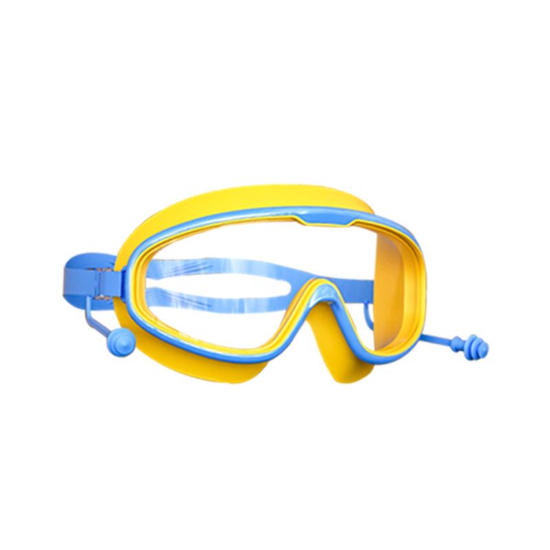 Очки для плавания с большой оправой, беруши, водонепроницаемые, противотуманные, HD, прозрачные, детские очки, защита от ультрафиолета, безопасные очки для плавания