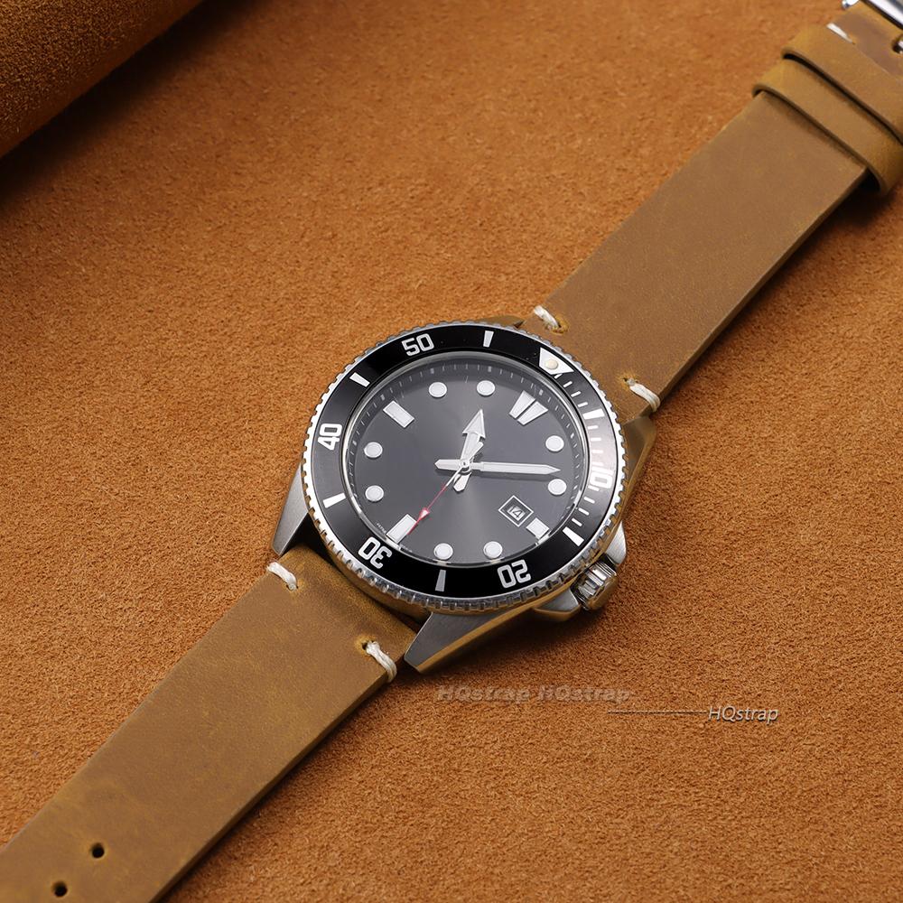 Браслет для винтажных кожаных часов Seiko Ремешок из коровьей кожи со швом для Rolex Ремешки с бабочкой 18 мм 20 мм 21 мм 22 мм 24 мм