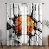 2Pc Basketball Art Print Pattern Curtains, Polyester Fabric, Machine Washable, Suitable For Bedroom And Living Room Decoration