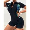 Европейский и американский цельный женский купальник с короткими рукавами