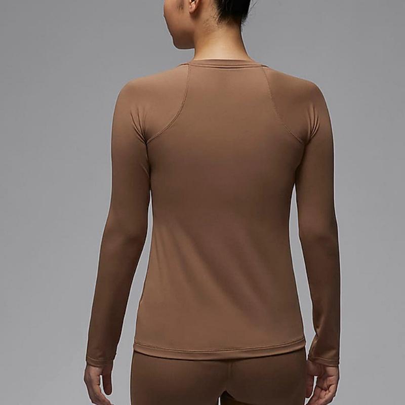 Jordan Футболка с длинным рукавом и круглым вырезом с логотипом, женские топы коричневого цвета FN5111-223