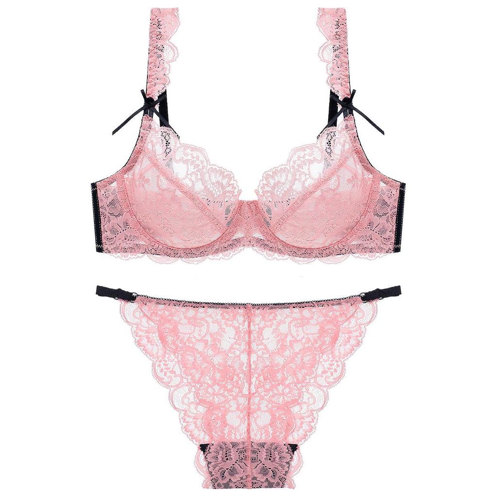 Комплект прозрачного кружевного бюстгальтера во французском стиле: Минимизирует внешний вид большой груди, Предотвращает обвисание, Сексуальное нижнее белье для женщин