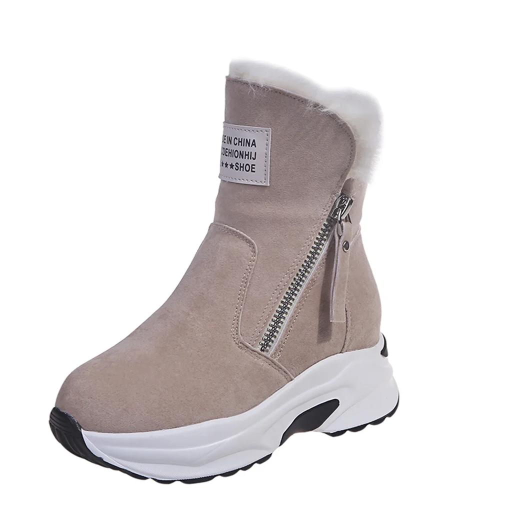 Fashion Women Ankle Boots Warm Plus Fleece Thick Sole Winter Women Snow Boots Fashion Side Zipper Wedge Outdoor Sneakers Botas Mujer