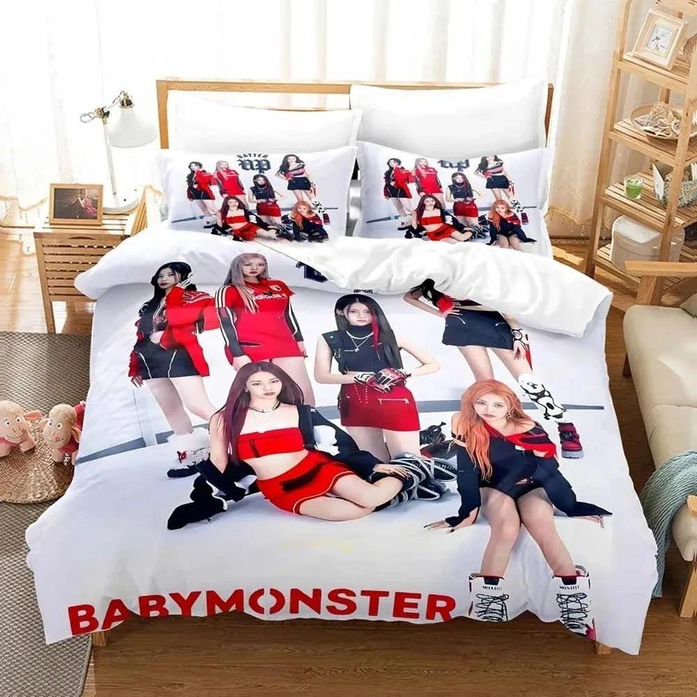 Постельное белье Kpop Babymonster Комплект постельного белья Пододеяльник Комплект для кровати Пододеяльник Наволочка Одеяло Размер King Queen Комплект постельного белья для мальчиков и взрослых