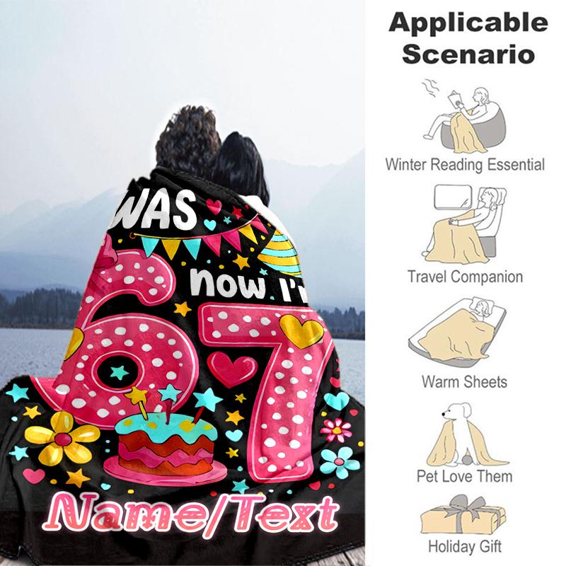1PC Custom Name Happy 67th Birthday! flannel blanket versatile,all-season throw suitable for the living room,bedroom,camping,travel,and gift