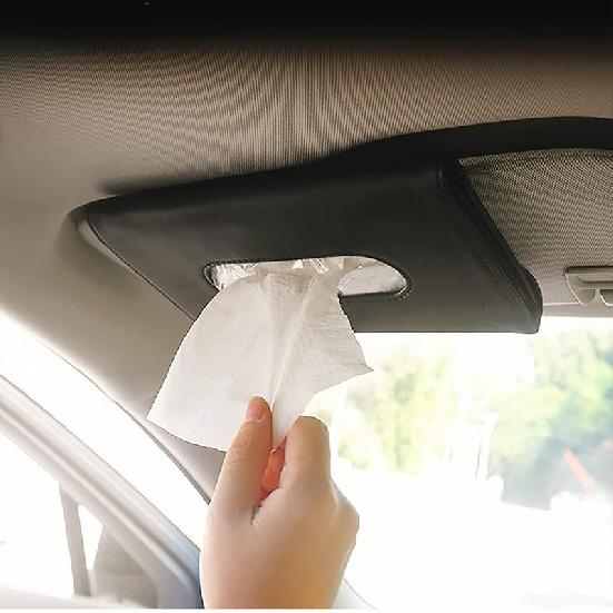 2 PCS Car Tissue Holder Sun Visor Napkin Holder With Tissue Refill Car Mask Holder PU Leather Tissue Box Tissue Box Holder Hanging Tissue Holder Mask