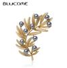 Leaf Brooch Matte Electroplated Pearl Brooch Fashion Vintage Rhinestone Women Pins
