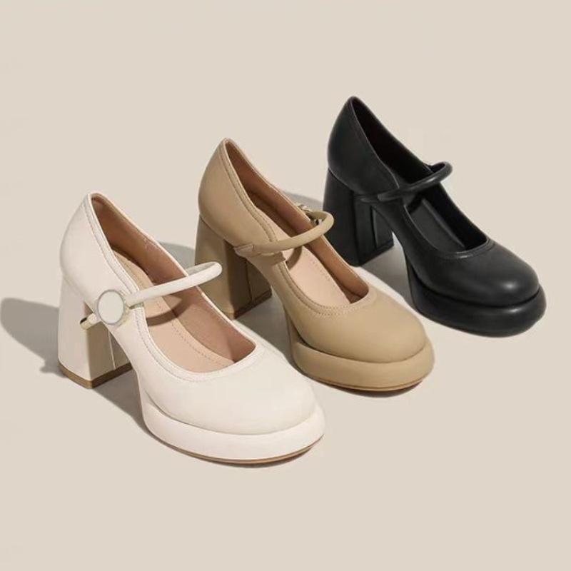 Французские британские туфли Мэри Джейн с одним ремешком, маленькие кожаные туфли на высоком каблуке, туфли на толстом каблуке