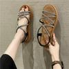 Fashion Women's Shoes 2024 Summer Elastic Band Women's Sandals Flat With Light Shoes Ladies Women Bling Narrow Band Sandals Ladies