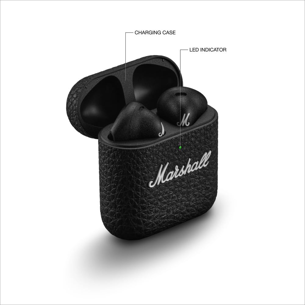 Беспроводные наушники-вкладыши Marshall Minor IV, Черные, Bluetooth, Зарядка Qi и Поддержка звонков [Официальный японский продукт]