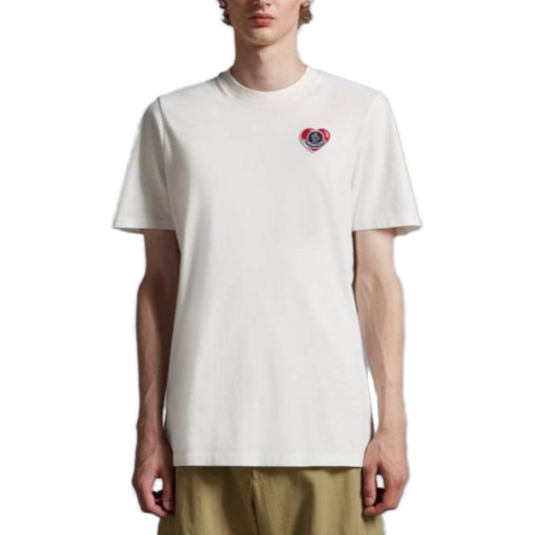Moncler Мужская футболка с принтом логотипа, прямой крой, круглый вырез, короткий рукав, топ, белый I20918C000418390T034