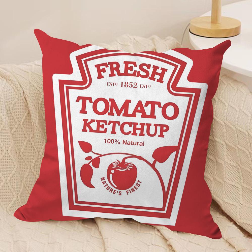 Funny KKetchup LLabel Cushion Cover Pillowcase Ultra Soft Skin Friendly Fabric Cloud Like Comfort Concealed Zipper