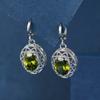 Dainty Oval Cut Olive Green Stone Flower Hoop Earrings Luxury Classic Silver Color Engagement Earrings for Women