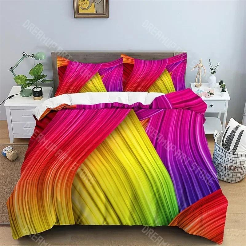 Abstract Geometric Duvet Cover Microfiber Queen Bedding Set For Boys Girls Room Rainbow Plaid Print Quilt Cover With Pillow