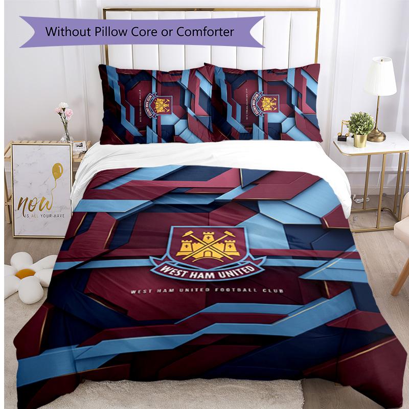 West Ham United Football Printed 3 Pieces Bedding Set, Comfortable Skin Friendly Bedroom Duvet Cover Set