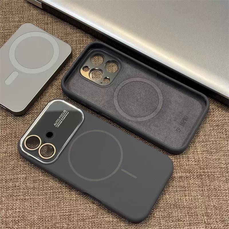 Применимо к iPhone17 с большим окном, чехол для мобильного телефона из жидкого силикона, Apple 16 с тонким кольцом, магнитное всасывание, 15, полностью закрывающийся, матовый, жесткий чехол
