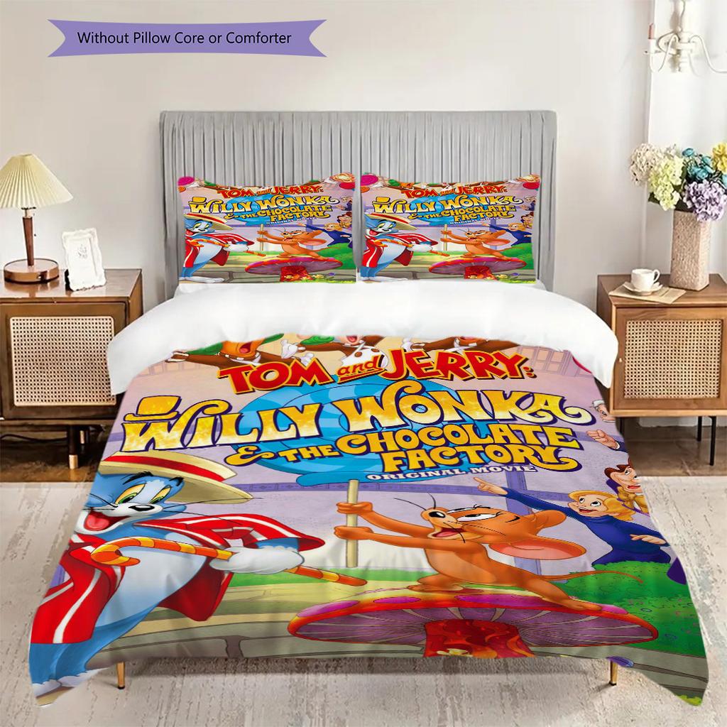 Whimsical Adventure Chocolate Land Bedding (1 * duvet cover + 2 * pillowcase, without core) 2D Flat Duvet cover and pillowcase Christmas birthday gift