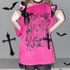 Женская футболка субкультура панк роза красная сладкий принт короткий рукав футболка женская Y2k с открытыми плечами сексуальный уличный стиль свободные футболки