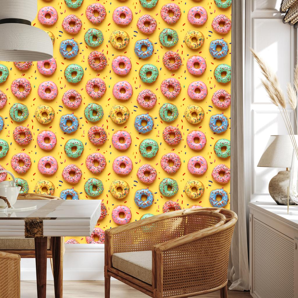 Wallpaper Colorful Donuts Gold and Yellow for Living Room and Bedroom 50x1000
