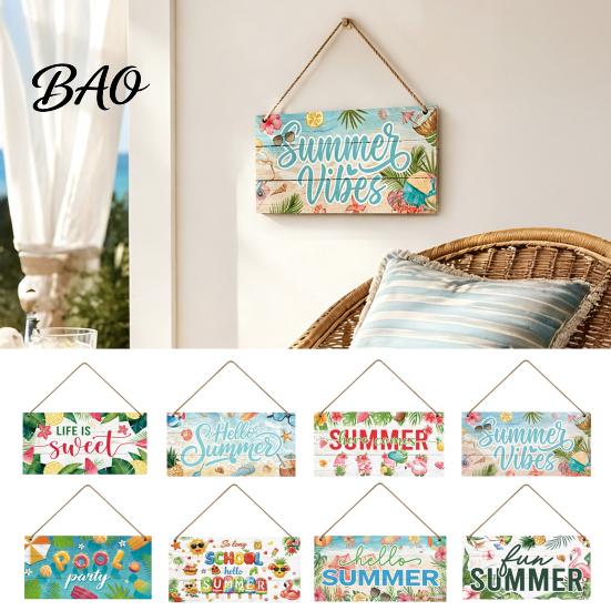 Summer Themed Gifts Wooden Hanging Sign, Beach Theme Welcome Sign Front Door Decor with Rustic Wood Plaque Rope, Colorful Hanger for Seasonal
