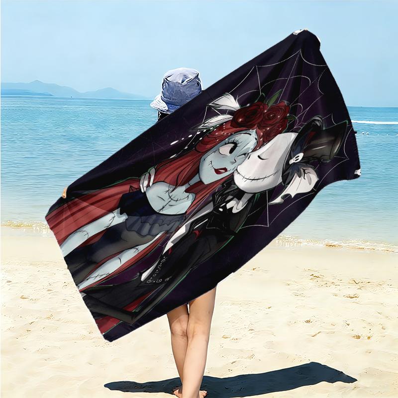 1Pc Christmas Nightmare Before Christmas Beach Towel Microfiber Beach Towel Thin Absorbent For Beach Swimming Yoga Bath Sports