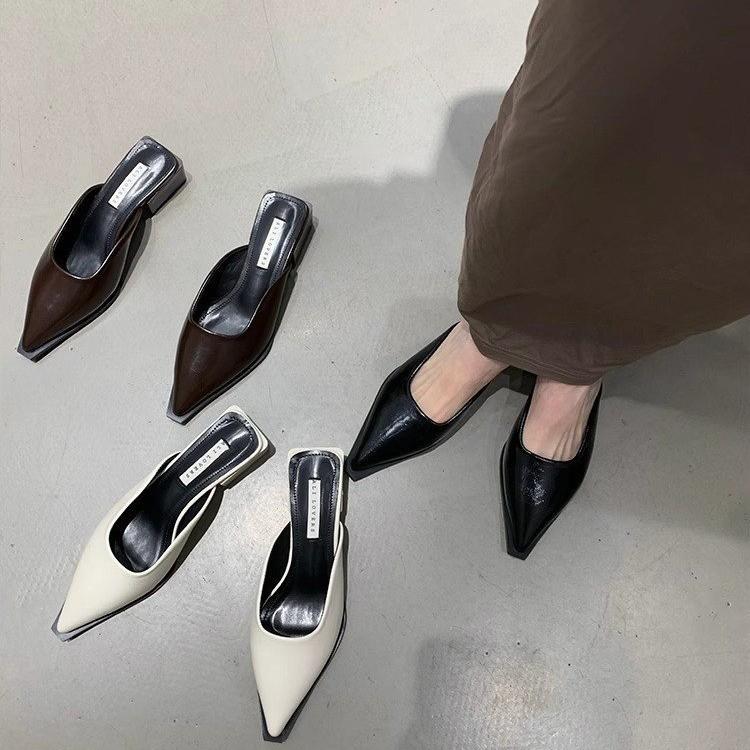 Тапочки Baotou полутапочки женские Muller обувь лето 2024 новые острые классные тапочки на среднем каблуке ретро наружные тапочки