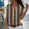 2025 Summer New Fashion Women's Stripe Printed Short Sleeve V-neck Casual Button-down Shirt Top