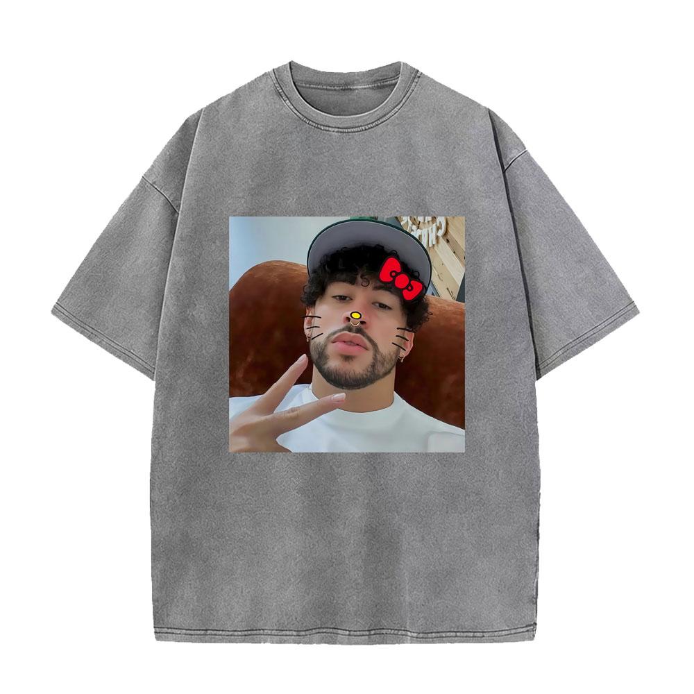 Washed Vintage Rapper Bad Bunny Tshirt Nadie Sabe Lo Que Va A Pasar Manana Skeleton Graphic T Shirts Men Fashion Hip Hop Tshirt