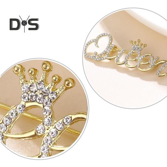 Fashion Rhinestone Queen Letter Brooch Pins for Women Luxury Crown Corsage Party Wedding Gifts Clothing Accessories