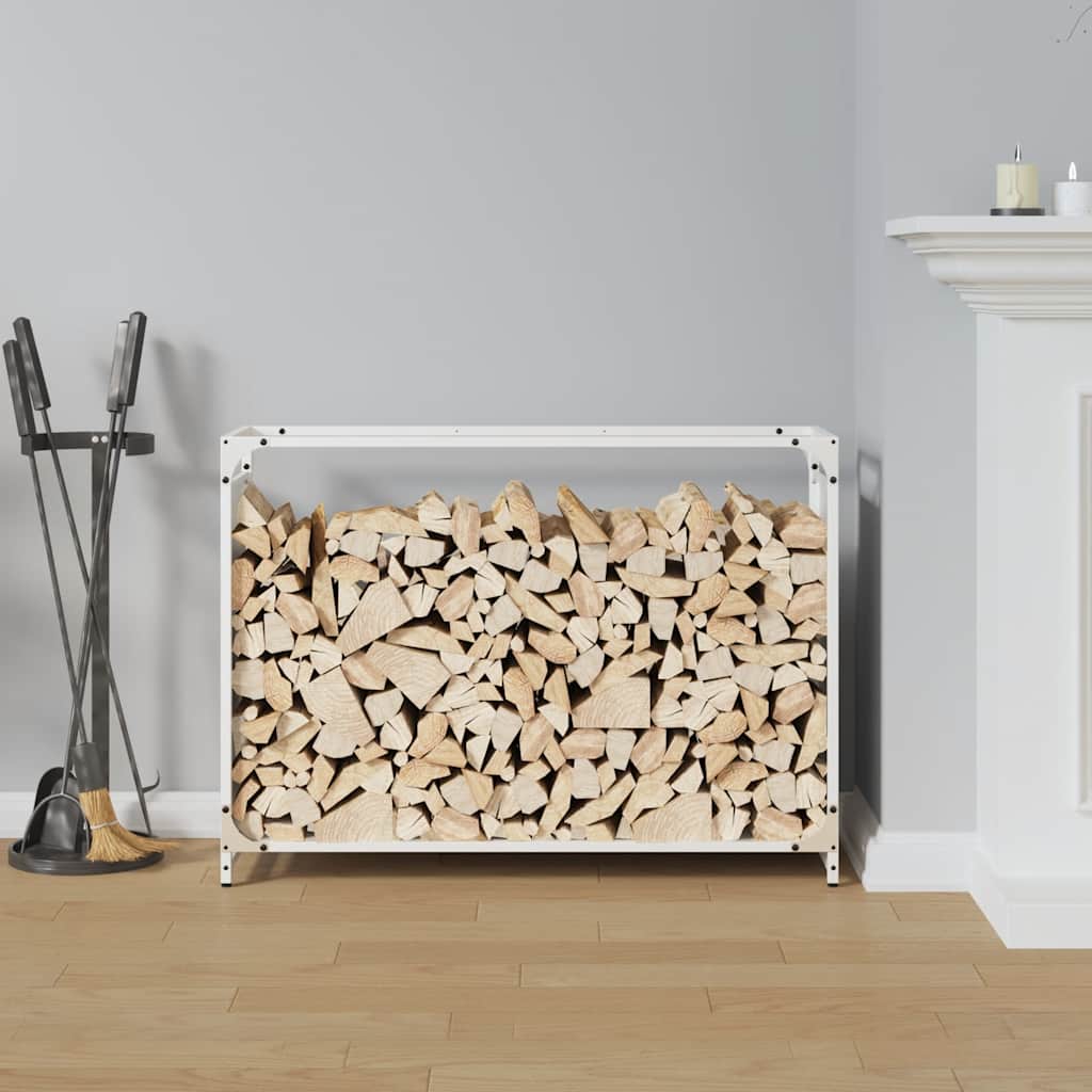 Firewood Rack White 90 x 28 x 65 cm Cold Rolled Steel