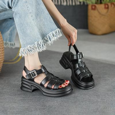 Сандалии с толстой подошвой, женские, удобные, с выемками, плетеные туфли