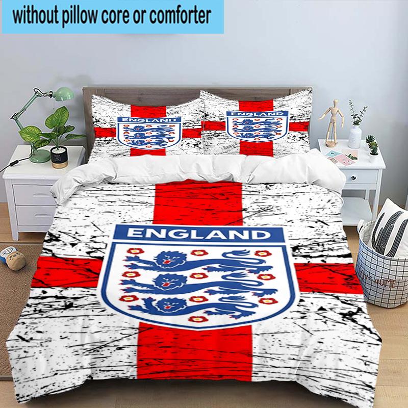 3pcs England Football Crest Printed Bedding Set Duvet Cover Closure Includes 1 Duvet Cover & 2 Pillowcases Bedding Sets Home Decor Gifts