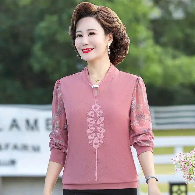 Корейская женская модная свободная футболка весна-лето с воротником-стойкой, марлевая одежда с длинными рукавами, большой размер, повседневная одежда с цветочным принтом