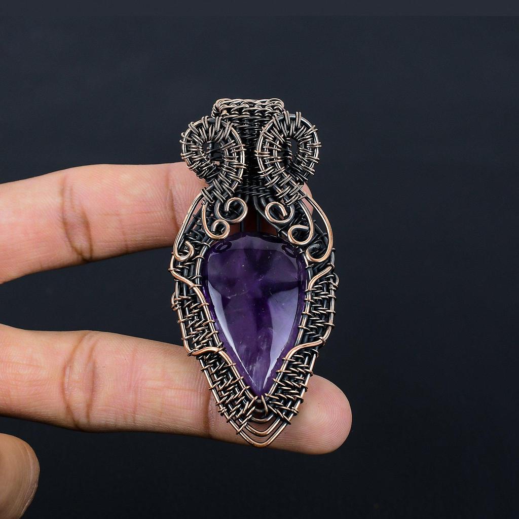 Gorgeous Amethyst Gemstone Pure Copper Wire Wrapped Handmade Pendant Jewelry