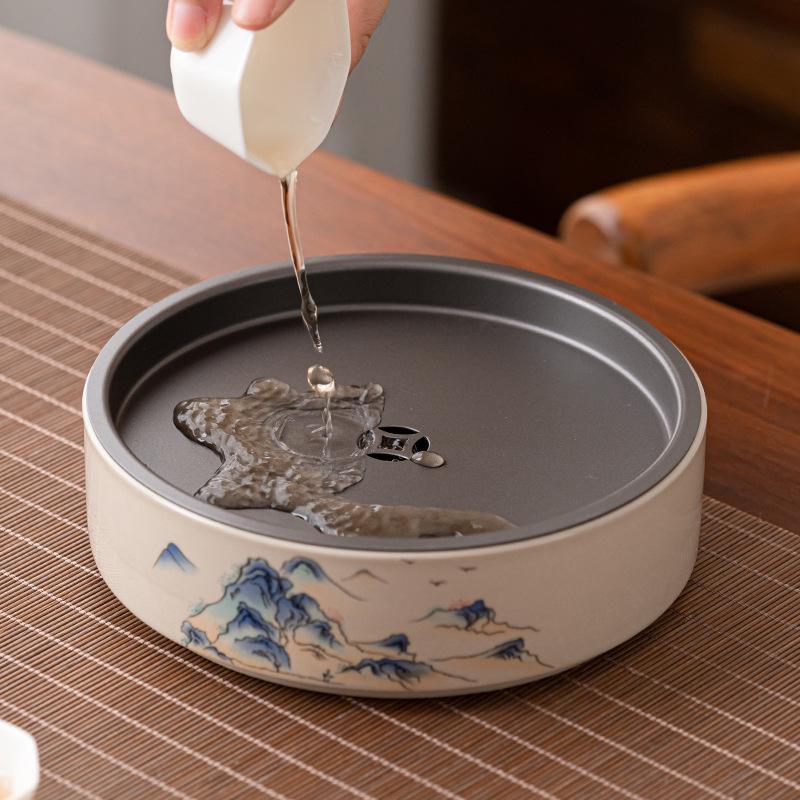 Tea Tray Ceramic Blue and White Entwined Flower Pattern Water Storage Tray Pot Construction Water Tray Dry Soaking Table