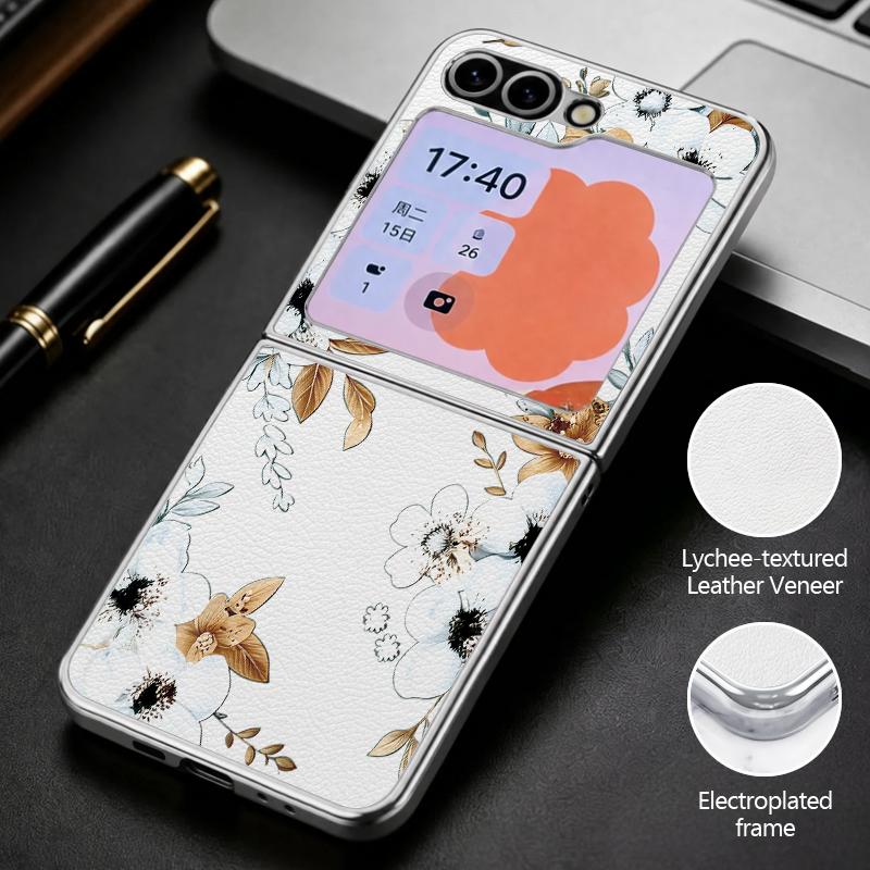 Ретро Цветы Черная Роза Печать Чехол Для Samsung Galaxy Z Flip 8 7 6 5 Z Flip8 Flip7 Flip6 Гибридный 3-в-1 Покрытие Кожаная Накладка Чехол Для Складного Телефона