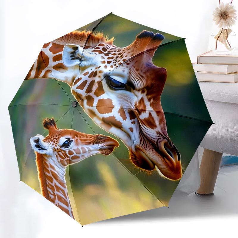 1pc Giraffe Family Automatic Open/Close Umbrella 8-Rib Strong Frame, Portable Travel Umbrella for Women & Men, Birthday Gift Parties 052