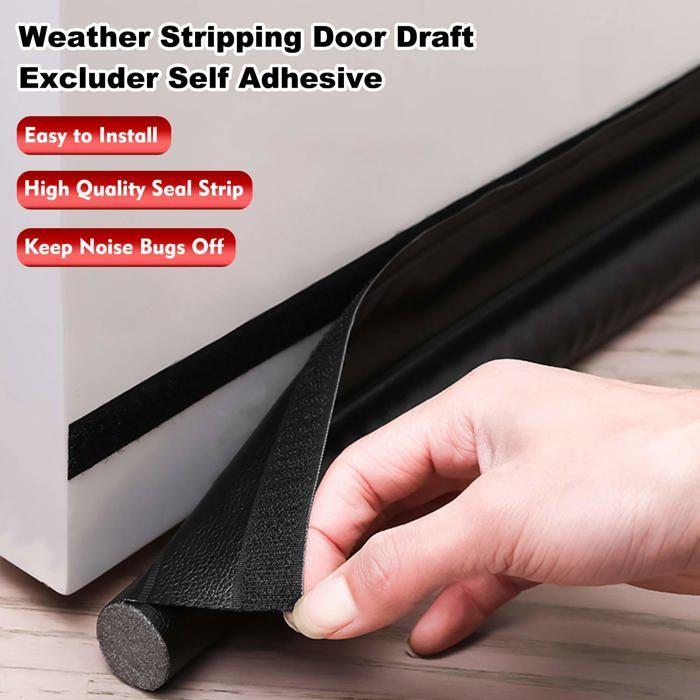 Bas de porte boudin 96 cm noir - joint auto-adhésif en mousse EPE et cuir PU anti-courant d'air
