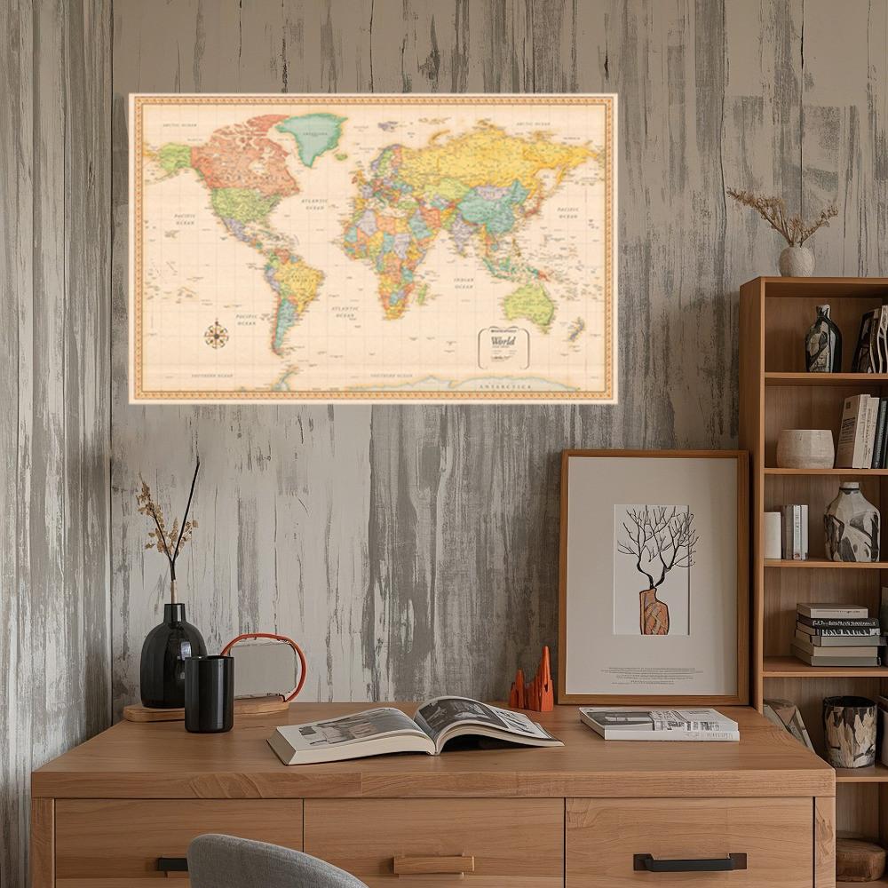 Бескаркасный холст с картой мира, постер, для интерьера/улицы, образовательный географический декор, учебные пособия, товары для путешествий