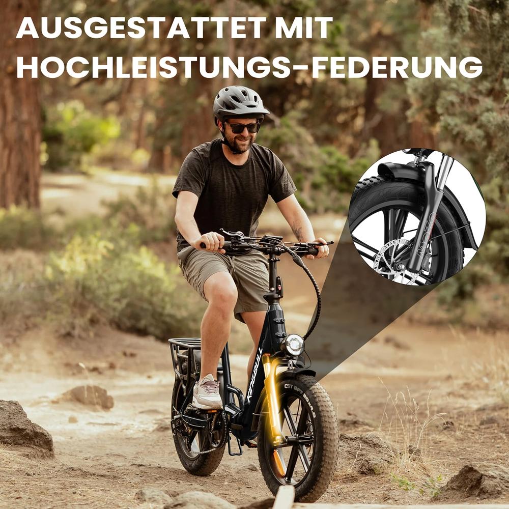 Electric Bicycle Kingbll Literide 500W Motor 20" Fat Tire City Foldable E-Bike 48V 13.5Ah Dual Disc Brakes 7 Speed Max Load 150Kg