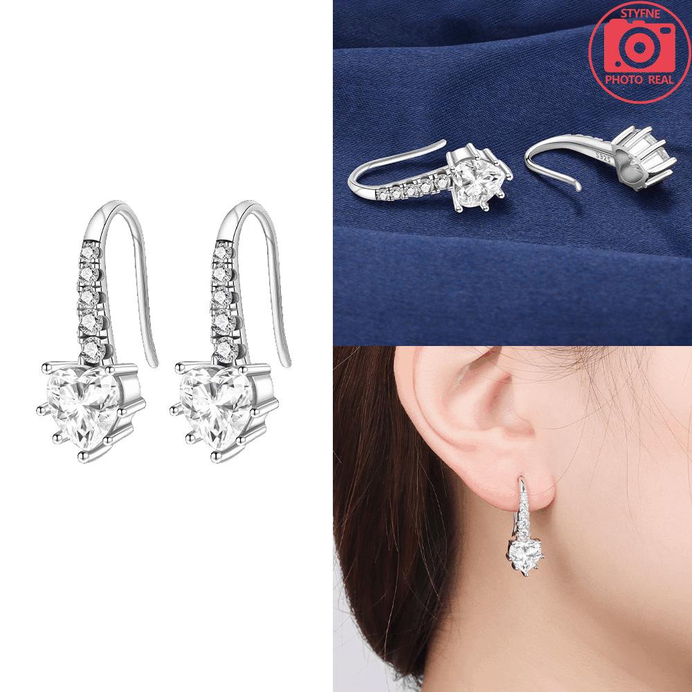 Серьга из стерлингового серебра 925 пробы Белое сердце с цирконом Розовое сердце с крыльями для женских серег Ювелирное изделие на годовщину Изящный тонкий подарок