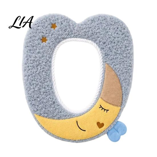 Adhesive Toilet Seat Protectors Plush Cartoon Mat, Soft Thickened Washable Bathroom Pad Portable Handles with Handle, Warm Skin-Friendly Cushion