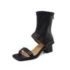Women's Boots Summer New Square Head Shallow Mouth Belt Buckle Mid-calf Elastic Boots