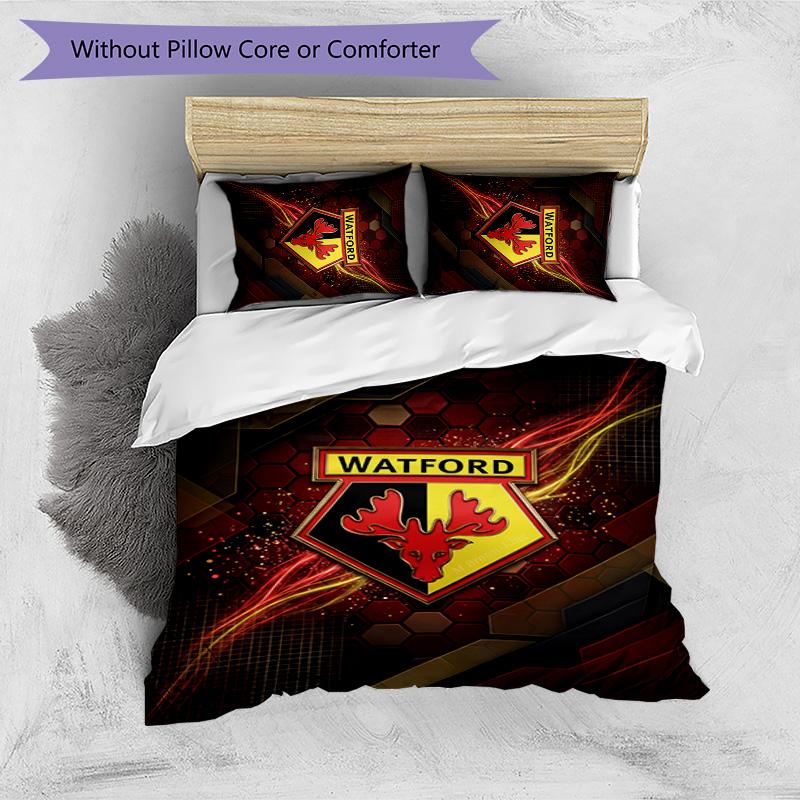 Watford Football Printed 3 Pieces Bedding Set, Comfortable Skin Friendly Bedroom Duvet Cover Set