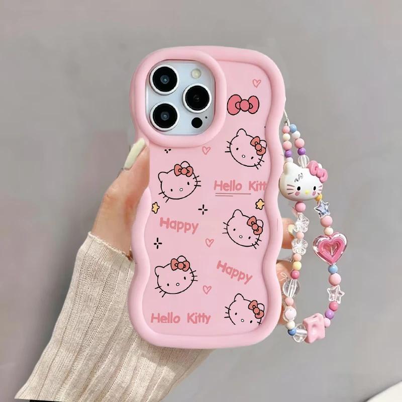 Pink Cute Hello Kitty Cat Chain Casing For OPPO Realme C85 Pro 15 14 Pro C75 C67 C63 C55 C35 C53 C65 C51 C61 5G INS Cartoon Case