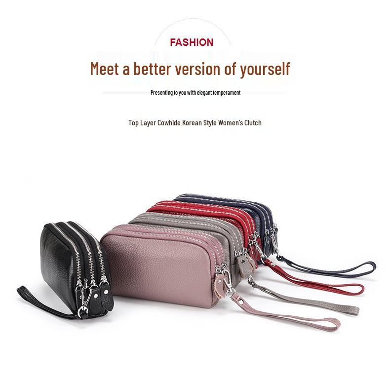 Очень большой женский клатч из коровьей кожи: Трехслойный кошелек-браслет на молнии и кожаный кошелек для телефона из натуральной кожи.