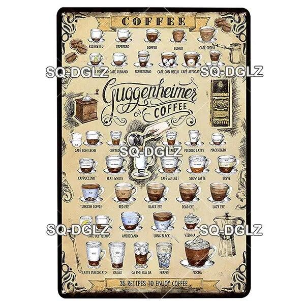[SQ-DGLZ]COFFEE Menu Metal Sign Vintage Plaque Plate Decor For Pub Bar Wall Decor Break Coffee Tin Signs Retro Cafe Poster