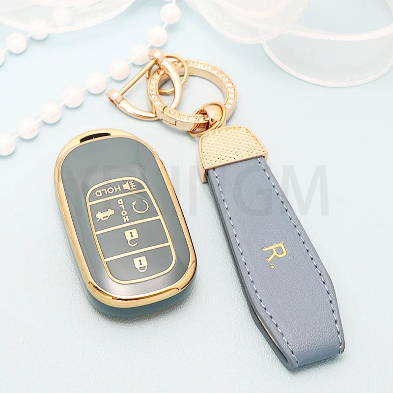 Чехол для ключа из ТПУ для Honda Civic Accord HR-V CR-V CRV 2021 2022 2023 5 кнопок Автомобильный брелок Корпус Держатель для ключа Аксессуары